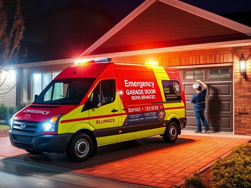 Emergency garage door repair service van at night