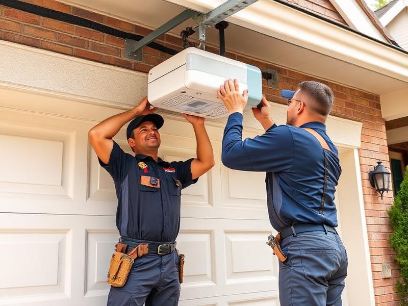 Garage Door Lewisville team installing a new garage door opener